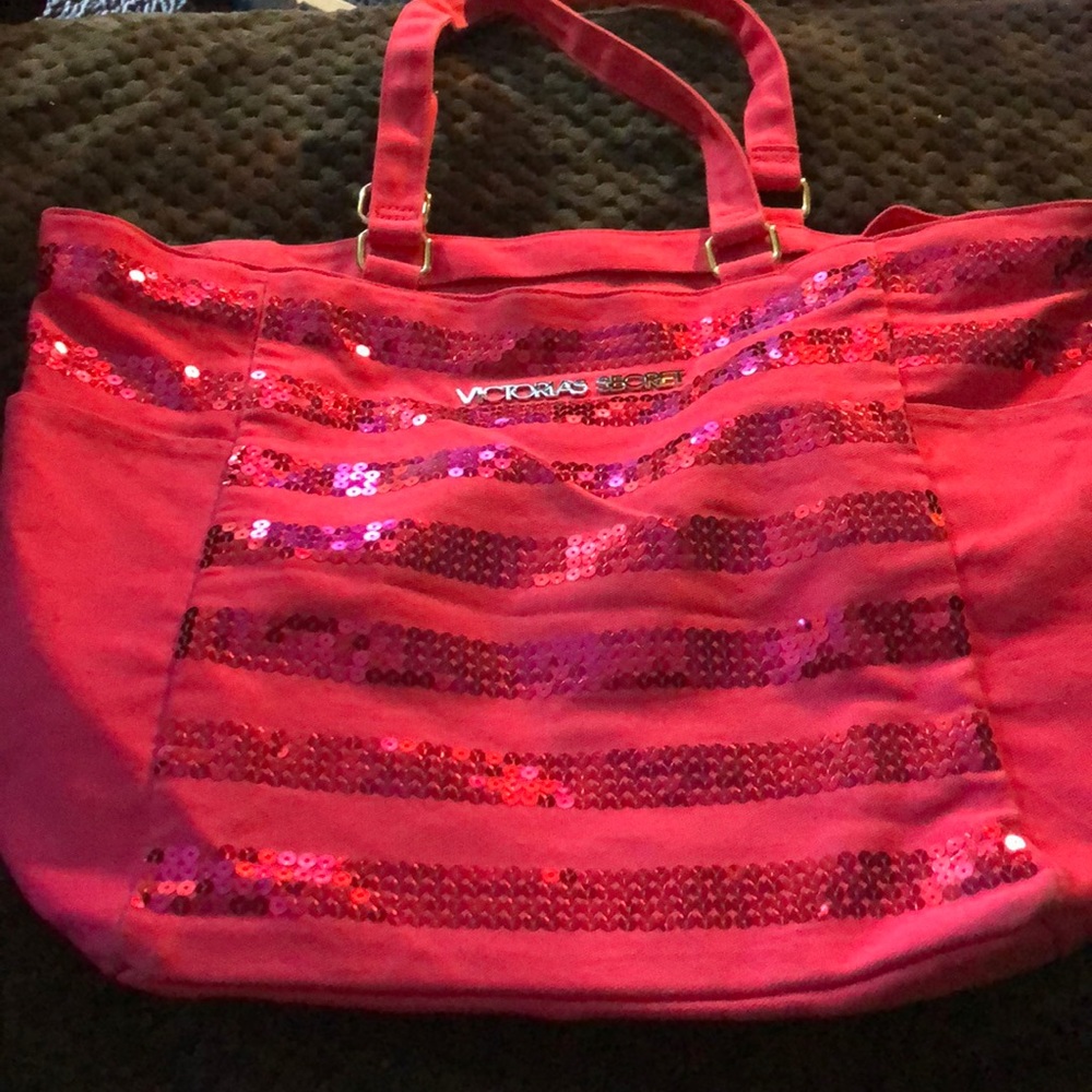 Victoria secret pink sequin tote bag